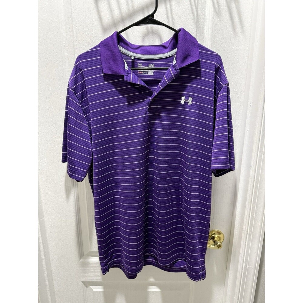 Under Armour Golf Polo Men's L Heatgear Stripe Purple Black White